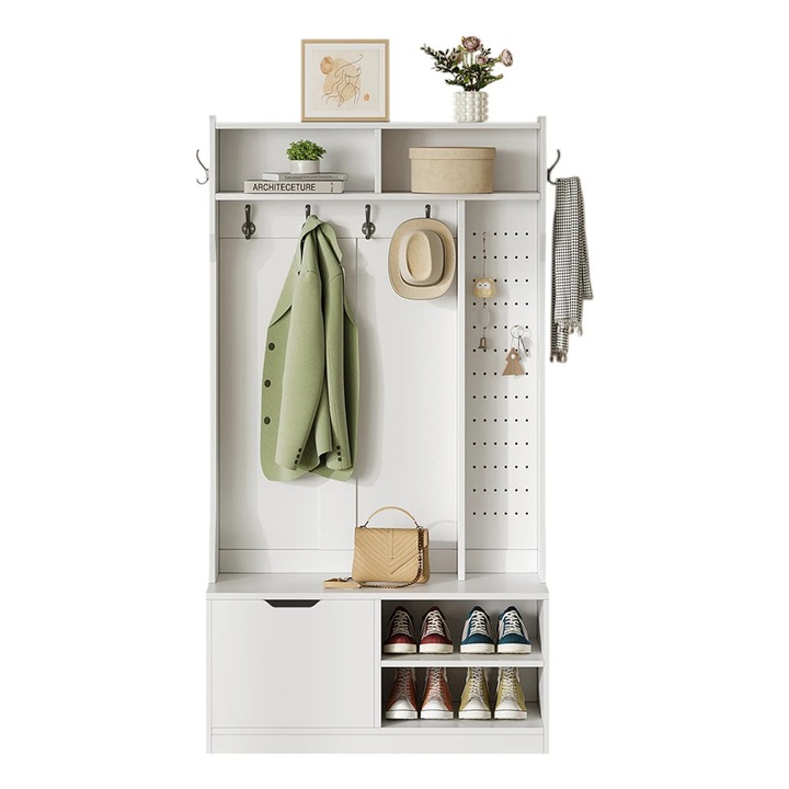 Cuier, design compact, alb, 100x185.5x40cm