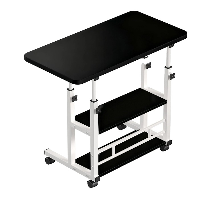 Noptiere mobila, design cu trei niveluri, inaltime ajustabila, neagra