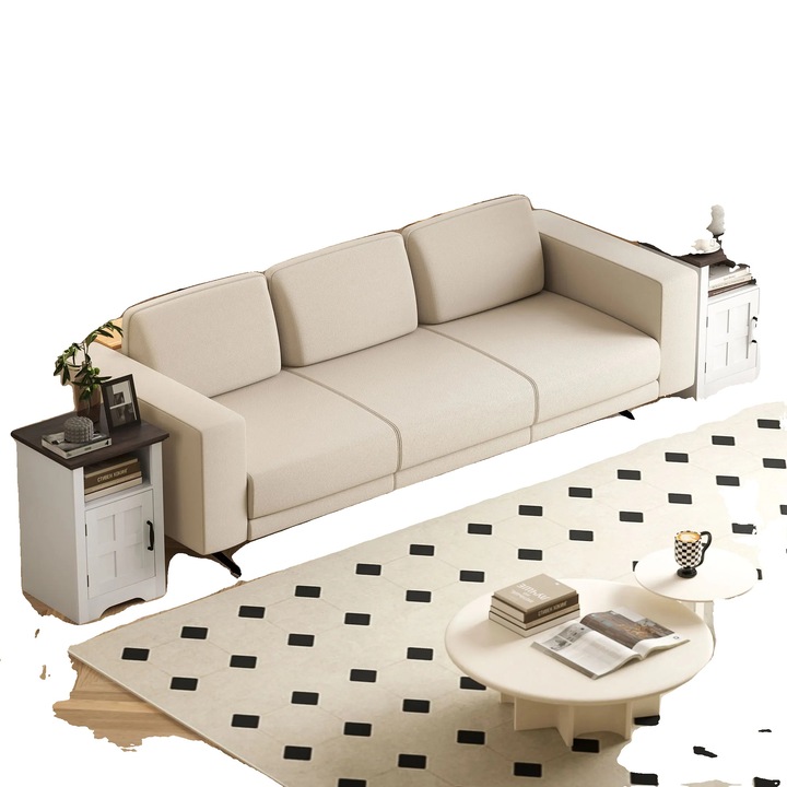 Masa laterala, design rustic, alb, 40x35x60cm