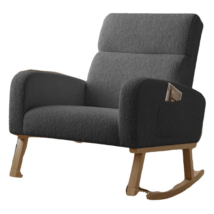 Fotoliu rocking, design reclinabil, cu spatiu de depozitare, gri inchis, 87x78.5x66.2cm