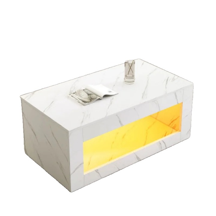 Масичка за кафе, 100x50x50см, мраморен ефект, LED осветление, максимален капацитет 30 кг