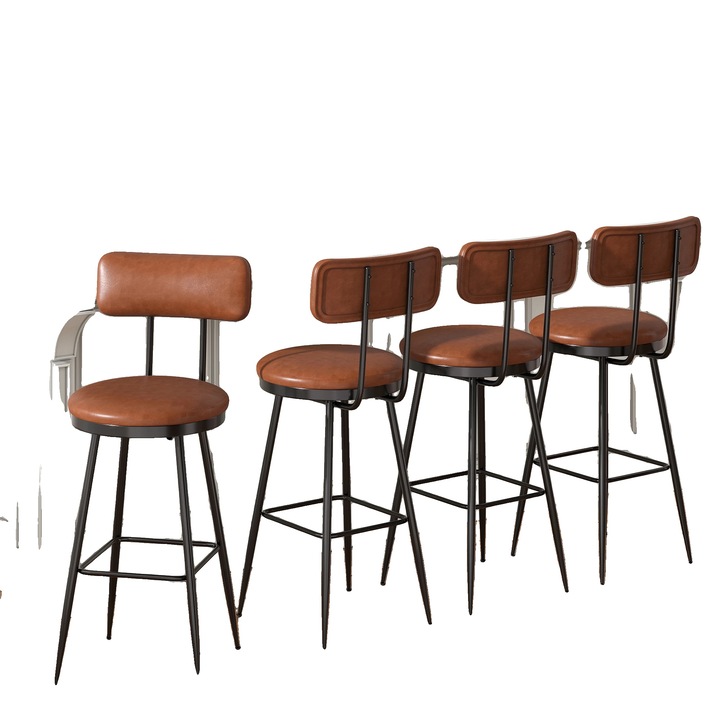 Set de scaune bar, design minimalist, tapiterie din piele sintetica, culoare ciocolata, 4 piese