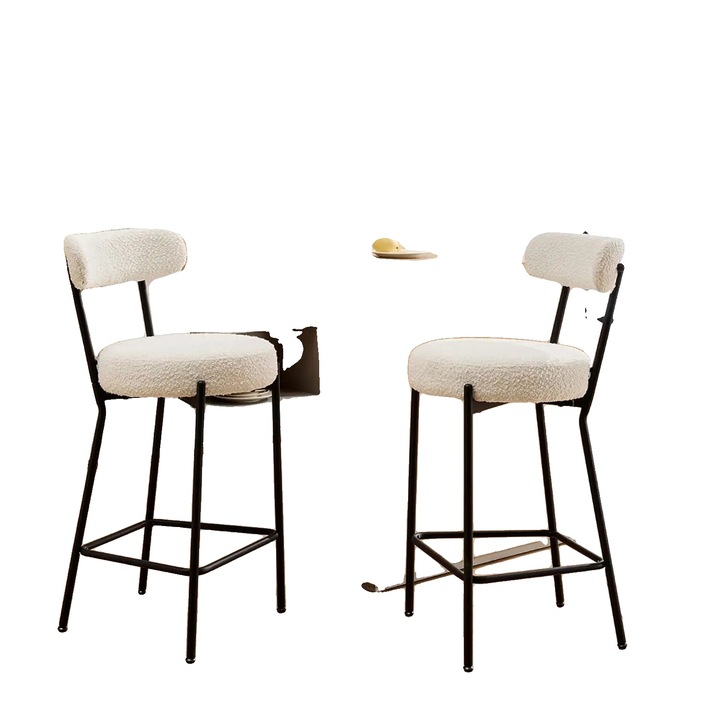 Set de 2 scaune bar, sezut tapitat, baza metalica robusta, 35.8x18.8", bej