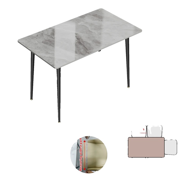 Маса за хранене, синтерован камък, метални крака, светлосив, 120x70x76см, за 4-6 човека