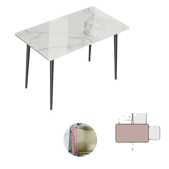 Маса за хранене, синтерован камък, метални крака, бяло-сив, 120x70x76см, за 4-6 души