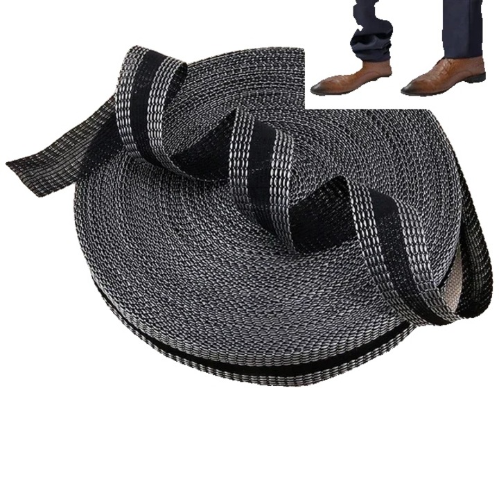 Banda de scurtare pentru pantaloni, 25m, aplicare usoara prin calcare, neagra, set de 5 role