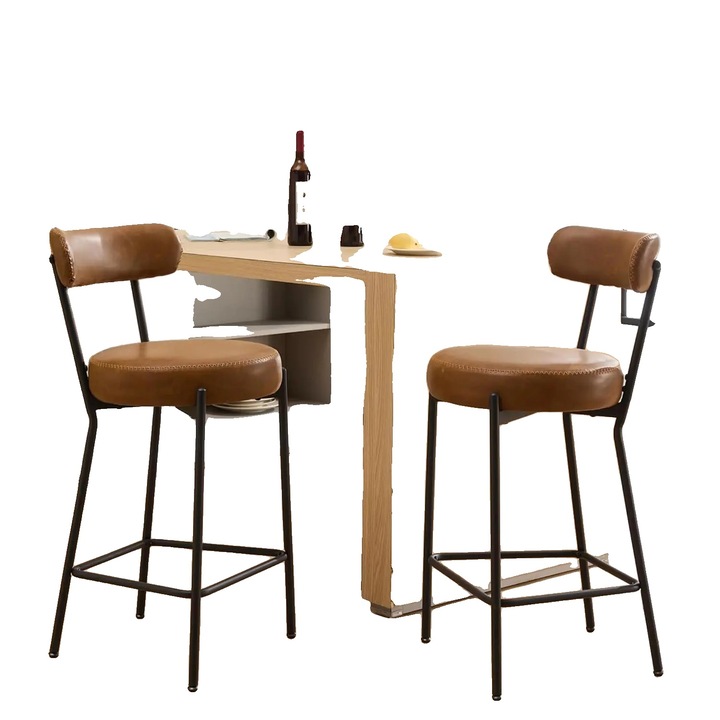Set de 2 scaune bar, sezut tapitat, baza metalica robusta, 35.8x18.8", maro