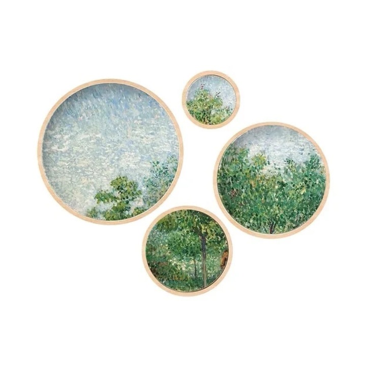 Set tablou decorativ Re-Bloom, 4 piese, lemn masiv, albastru/verde