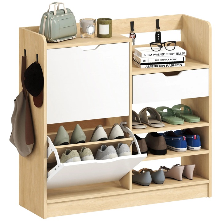 Cipősszekrény, modern minimalista dizájn, 14 pár kapacitás, natúr
