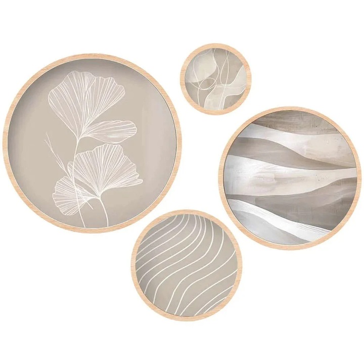 Set tablou decorativ Re-Bloom, 4 piese, lemn, natur/gri