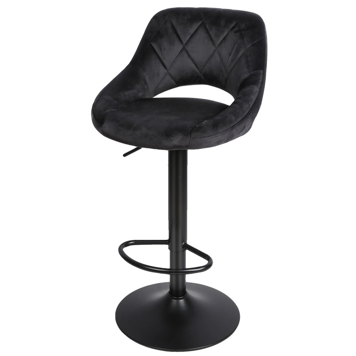 Scaun bar, inaltime ajustabila, tapitat cu catifea moale, negru, set