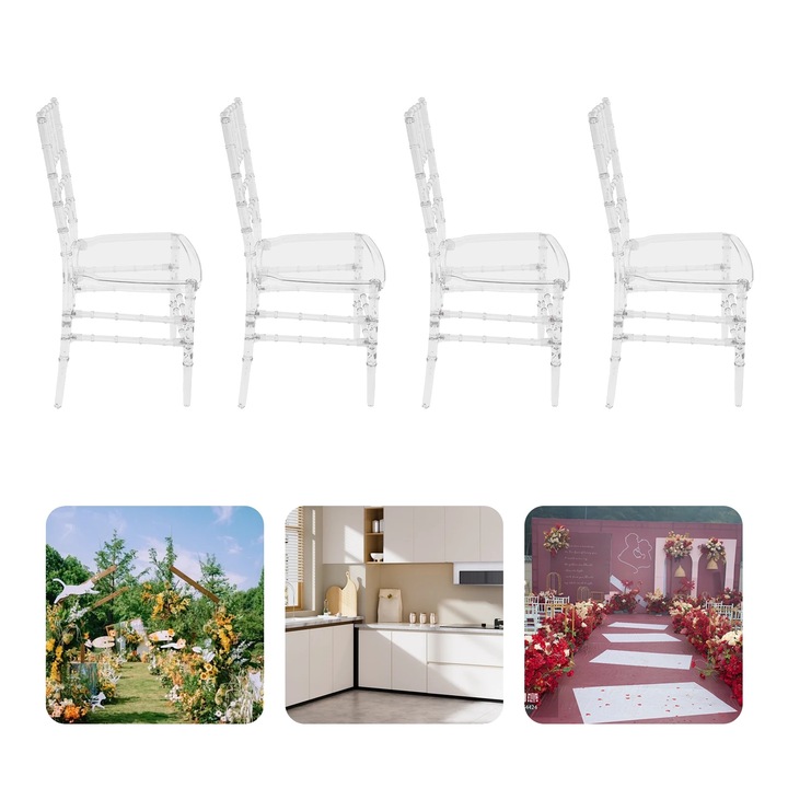 Set de scaune de dining, design elegant transparent, 4 piese, 89cm inaltime, material PC
