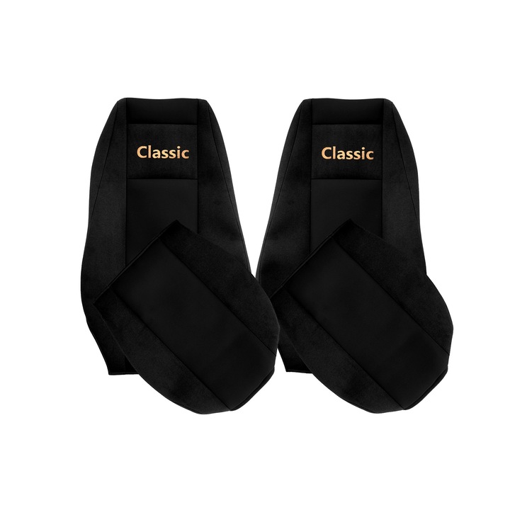 Huse scaune F-CORE, set 2 piese, negru, tetiera integrată sofer si pasager, pentru Renault Magnum Millennium 01.02-12.07