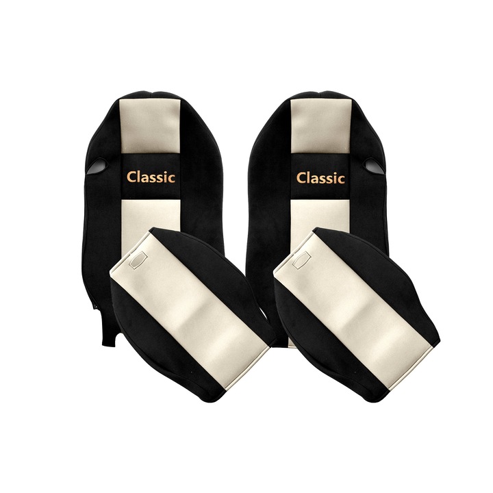 Huse scaune F-CORE Set 2 piese, tetiera integrată, sampanie, pentru camion