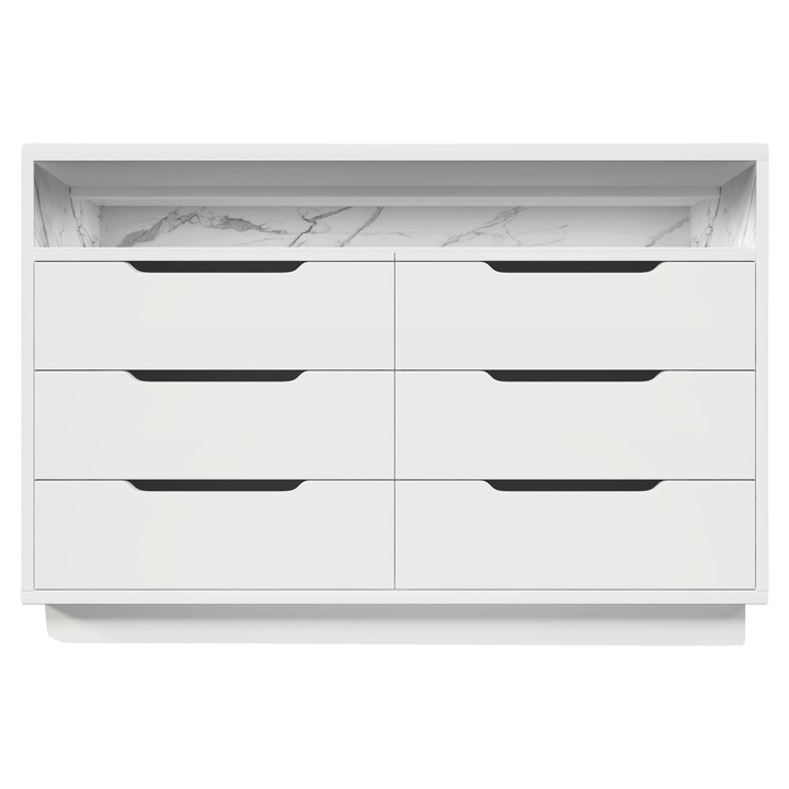 Comoda alba cu 6 sertare, iluminare LED integrata