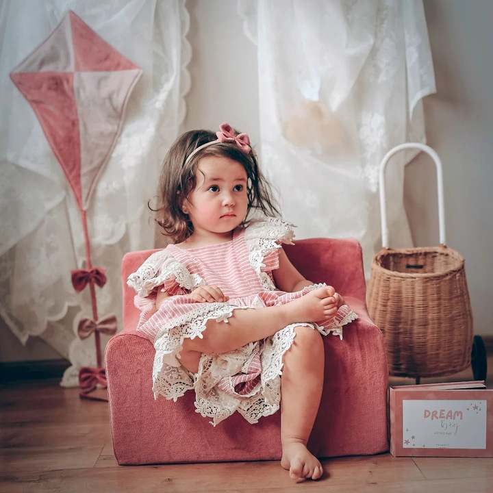 Fotoliu pentru copii, Twindeco, catifea, roz, 50x37cm