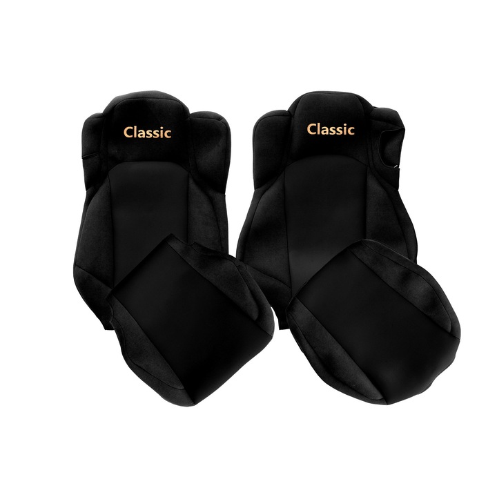 Huse scaune camion F-CORE, negru, set 2 piese, sofer ventilat, pasager pliabil