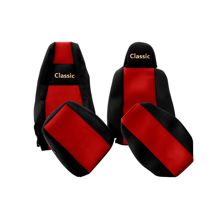 Huse scaune auto, F-CORE, set 2 piese, roșu, tetieră integrată șofer și pasager