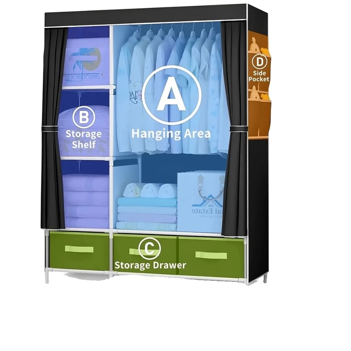 Sifonier portabil, design modern, material durabil, negru, 41x18x65in