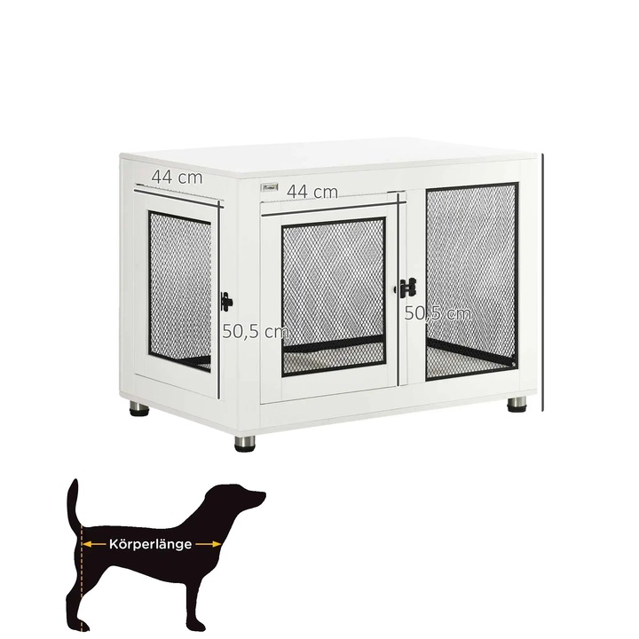 Cusca pentru caini, doua usi, saltea moale, alb, 94x60x71.5cm