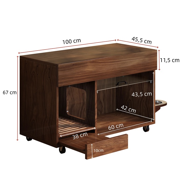 Cabinet pentru litiera pisici, cabinet din lemn si acrilic, 32"x28"x20", sertar de depozitare multifunctional, usor de curatat