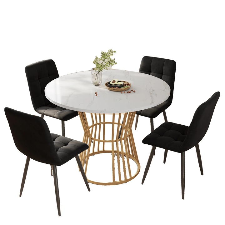 Маса за хранене, модерен дизайн, мраморен модел, бяла, 100 см диаметър x 75 см височина