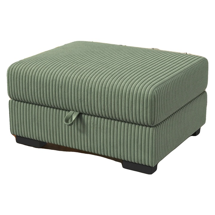 Taburet de depozitare, design multifunctional, capac captusit, verde armata