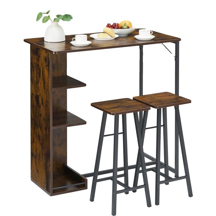 Комплект бар маса, компактен дизайн, универсална употреба, ретро кафяв, подходящи размери за малки пространства