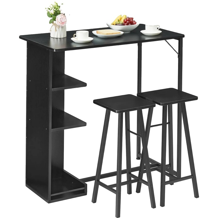 Комплект бар маса, компактен дизайн, универсална употреба, черен, подходящи размери за малки пространства