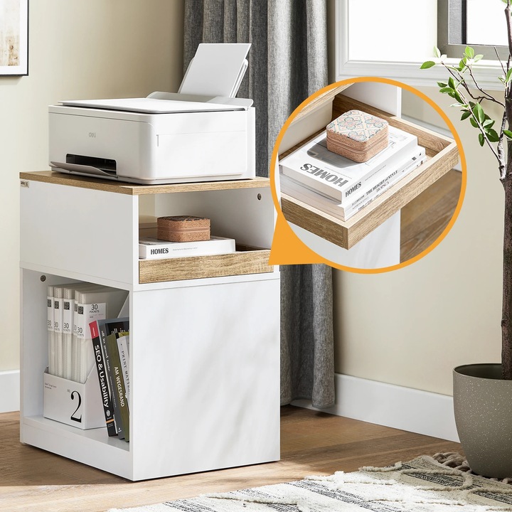 Masa pentru imprimanta, design compact, depozitare convenabila, alb