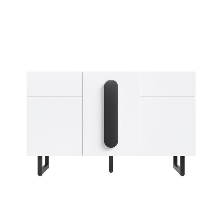 Comoda TV, design modern, depozitare functionala, alb, dimensiune standard