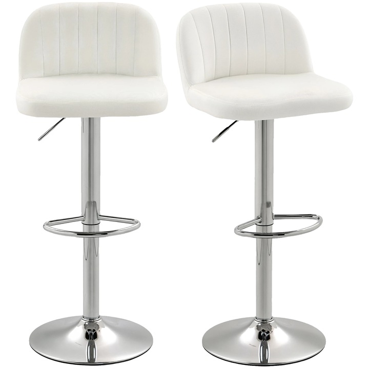 Scaun bar, tapitat cu catifea, crem, inaltime 81cm, cu spatar, rotativ