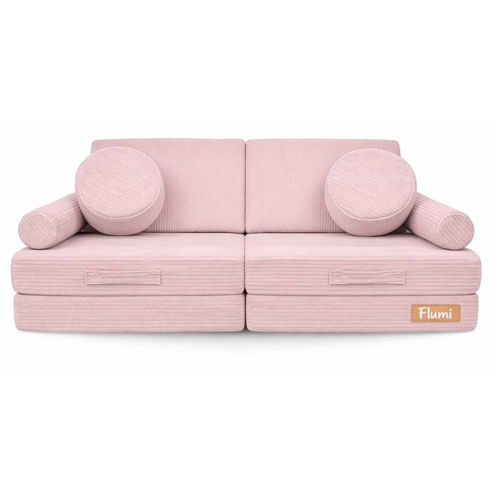 Canapea modulară pentru copii, Flumi, 10 piese, spumă premium, roz, 140x70x54cm