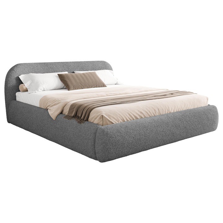 Pat tapitat cu recipient pentru lenjerie Stalab 180x200, MIRJAN 24, gri inchis, 200x223x82 cm