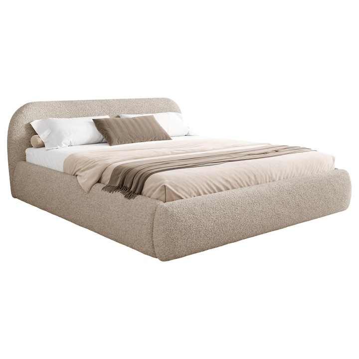 Pat tapitat cu recipient pentru lenjerie Stalab 140x200, MIRJAN 24, maro deschis, 160x223x82 cm