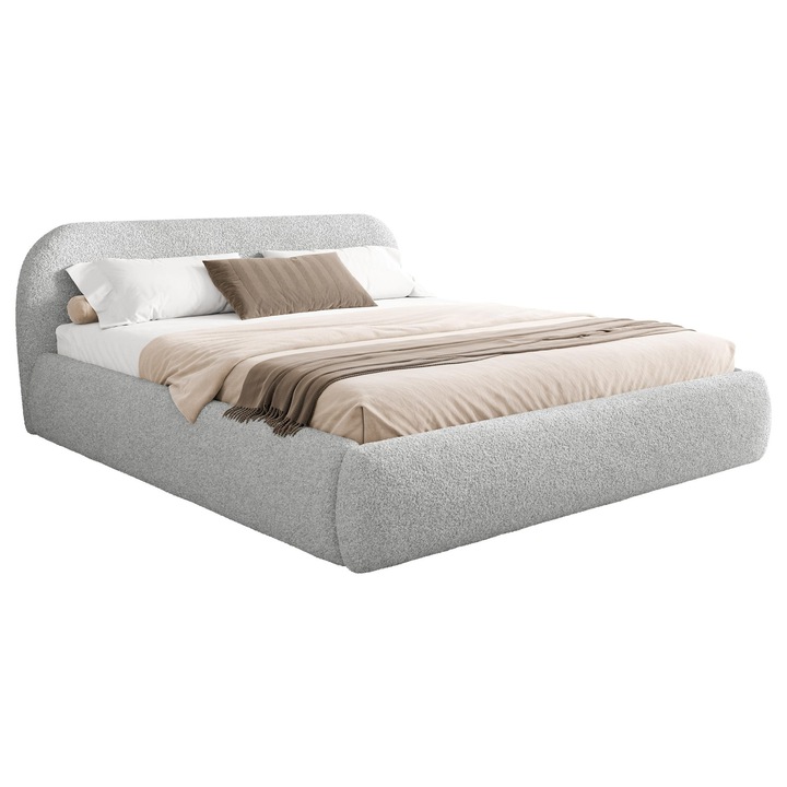 Pat tapitat cu recipient pentru lenjerie Stalab 140x200, MIRJAN 24, gri deschis, 160x223x82 cm