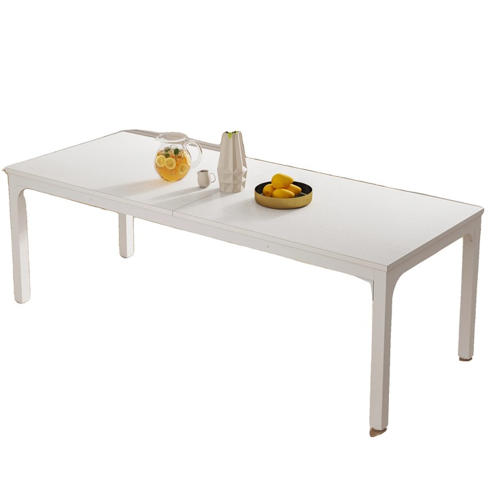Masa de dining, rectangulara, alba, capacitate 10 persoane, 27.55"D x 78.74"W x 29.52"H