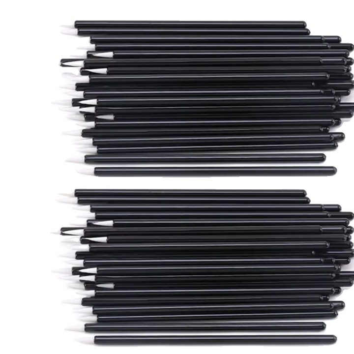 Set pensule machiaj, 100 bucati, aplicatoare eyeliner, fire moi, alb