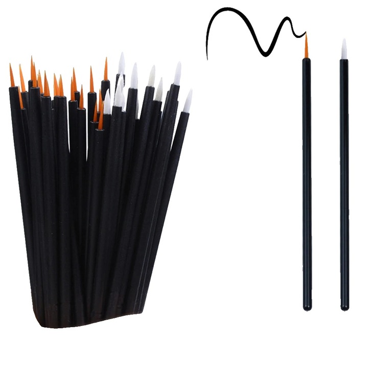 Set pensule machiaj, aplicatoare eyeliner, fire moi, multicolor, 100 bucati