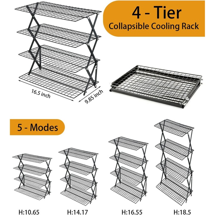 Set raft racire pliabil, 4 niveluri, ajustabil, negru, 30x40x50cm