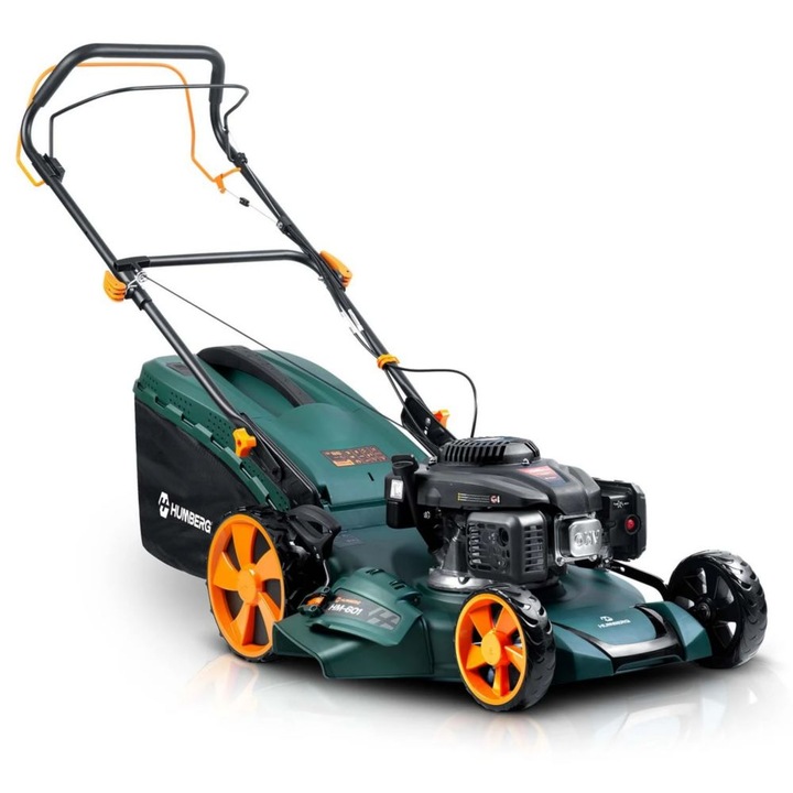 Masina de tuns iarba pe benzina, carcasa din otel ranforsat, motor LONCIN, 3, 5 kW, 4 timpi, 70 l, 196 cm³, lama de cosit de 51 cm, reglare centrala a inaltimii de taiere 30–80 mm, 6 niveluri