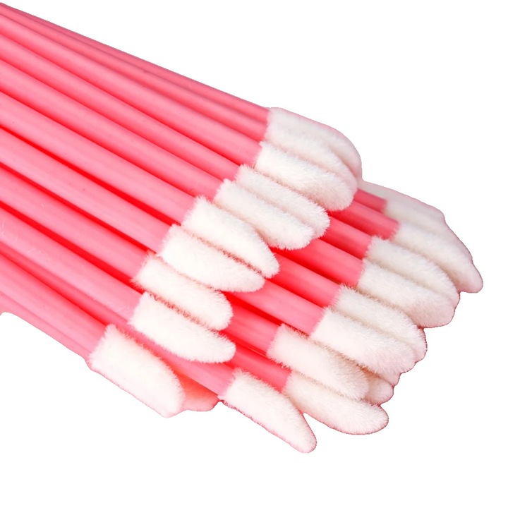 Set 200 pensule pentru buze, par sintetic, roz, dimensiune standard