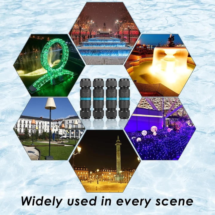 Комплект водоустойчив електрически конектор IP68, 3 жици, съединителна кутия за кабел, външна употреба, 5-9 мм, материал ABS и PVC