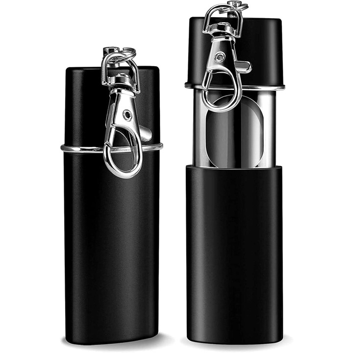 Set scrumiere portabile, 2 bucati, design cu cheie, negru, 7.9x3.2x1.7cm