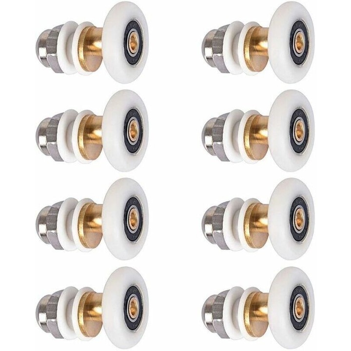 Rolete de dus, set 8 bucati, diametru roata 27 mm, pentru usi de sticla, cu suruburi si capace