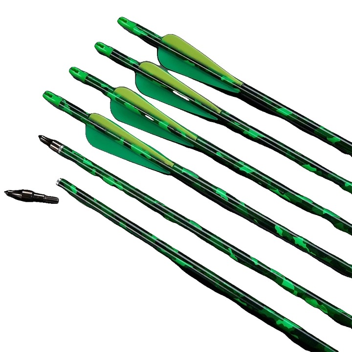 Set 24 bucati sageti carbon, constructie durabila, 35g, verde, 802mm