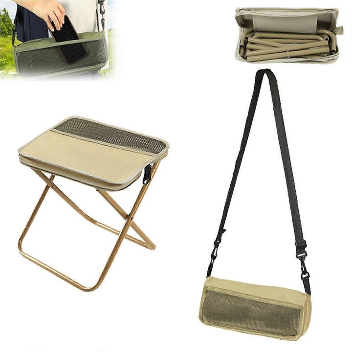 Преносим сгъваем стол, 120 кг, плат Оксфорд, 31x29x25см, бежов