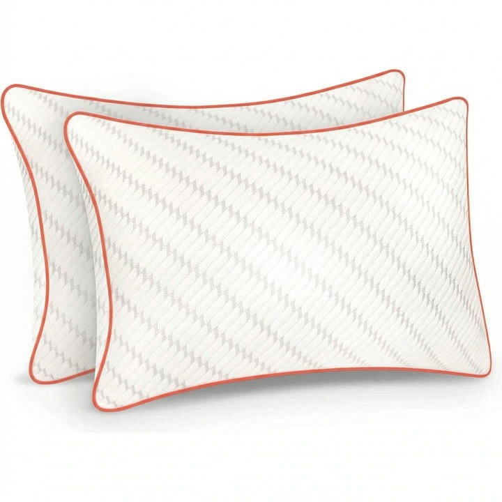 Set 2 perne ortopedice pentru dormit ajustabile NextWave®️, Spuma cu Memorie Maruntita pentru Gat si Suport Cervical, Ideala pentru dormitul lateral, spate sau stomac, Husa lavabila, Memory foam, 70x50 cm, Alba cu margine Rosie