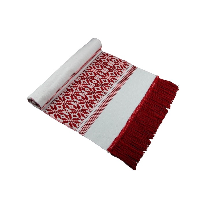 Napron artizanat, alb/rosu/negru, 220x40cm