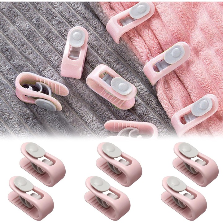 Set 6 clips pentru plapuma, material ABS, design antiderapant, utilizare usoara, multicolor